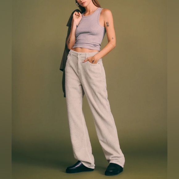 Reformation Denim - Reformation Jeans Preston Baggy High Rise Straight Corduroy Pants Cement 26